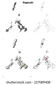 Nagasaki blank outline map set - vector version