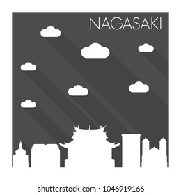 Nagasaki Japan Skyline City Flat Silhouette Design Background