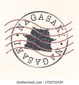 Nagasaki, Japan Stamp Postal. Building Silhouette Seal. Passport Round Design. Famous Monument Vector Icon Retro Travel Design.