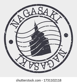 Nagasaki, Japan Stamp Postal. Building Silhouette Seal. Passport Round Design. Famous Monument Vector Icon Retro Travel Design.