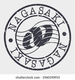 Nagasaki, Japan Stamp Postal. Silhouette Seal. Flag Passport Round Design. Vector Icon. Design Retro Travel. National Symbol.