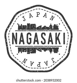 Nagasaki, Japan Stamp Skyline Postmark. Silhouette Postal Passport. City Round Vector Icon. Vintage Postage Design.