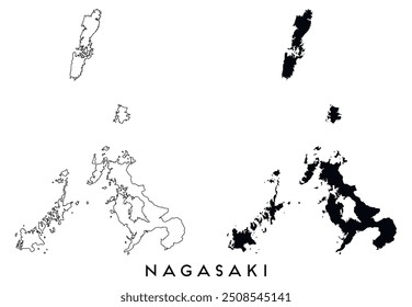 Contorno do mapa de Nagasaki e vetor de silhueta preta