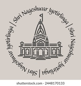 Nageshwar jyotirlinga temple 2d icon with lettering. shri Nageshwar jyotirlinga