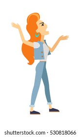 Nagger woman icon. Read-head girl screaming with raised hands flat vector illustration isolated on white background. Anger cartoon woman character. Negative emotions, conflict and quarrel concept 