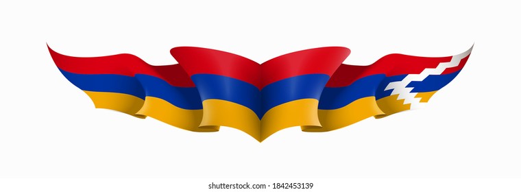 Nagorno-Karabakh and Armenia flags state symbols isolated on background national banner. war for independence of Artsakh Nagorno-Karabakh, Armenia. Illustration banner with realistic state flag.