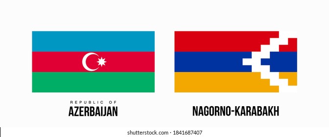 Nagorno-Karabakh and Azerbaijan flags state symbols isolated on background national banner. war for independence of Artsakh Nagorno-Karabakh, Azerbaijan. Illustration with flat Official state flags.