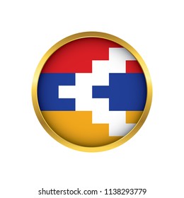 Nagorno-Karabakh flag button, Golden on a white background,flag of Nagorno-Karabakh Round badge or icon isolated. Vector illustration.