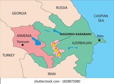 nagorno-karabakh map, armenia vs azerbaijan, vector illustration svg