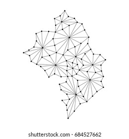 Nagorno-Karabakh Republic map of polygonal mosaic lines network, rays and dots vector illustration.
