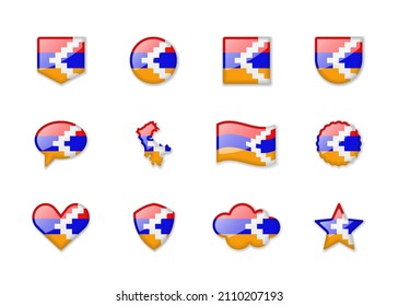 Nagorno-Karabakh - set of shiny flags of different shapes. Vector illustration