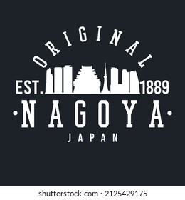 Nagoya, Aichi, Japan Skyline Original. A Logotype Sports College and University Style. Illustration Design Vector City.