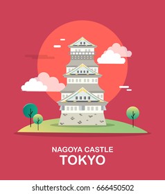 Nagoya castle historic tourist attraction in Tokyo illustration design