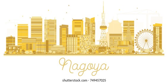 Nagoya Japan City skyline golden silhouette. Vector illustration.