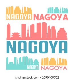 Nagoya Japan Flat Icon Skyline Vector Silhouette Design Set