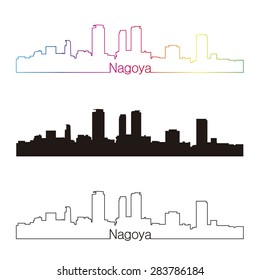 Nagoya skyline linear style with rainbow in editable vector file