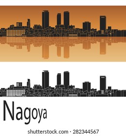 Nagoya skyline in orange background in editable vector file