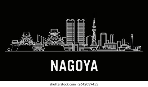Nagoya Skyline Silhouette with Japan, and Cityscape.