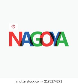 Nagoya vector overlapping letters RGB typography with flag. Japan's city logotype decoration. 