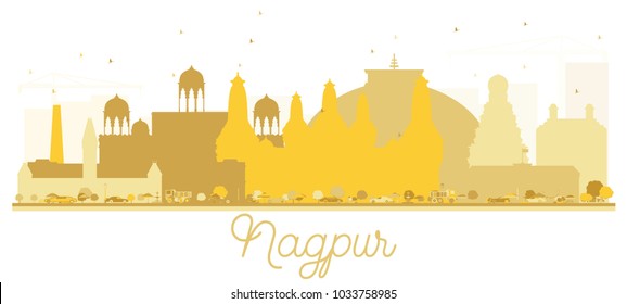 Nagpur India City skyline golden silhouette. Simple flat concept for tourism presentation, banner, placard or web site. Nagpur Cityscape with landmarks.