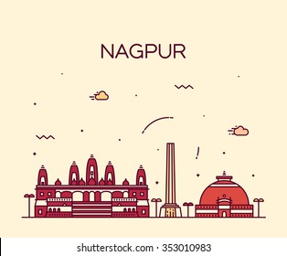 Nagpur skyline, detailed silhouette. Trendy vector illustration, linear style