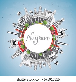Nagpur Skyline with Gray Buildings, Blue Sky and Copy Space. Vector Illustration. Business Travel and Tourism Concept with Historic Architecture. Image for Presentation Banner Placard and Web Site.