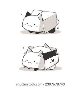 gato nahed tratando de caber en una caja Sticker Adorable Monocromo