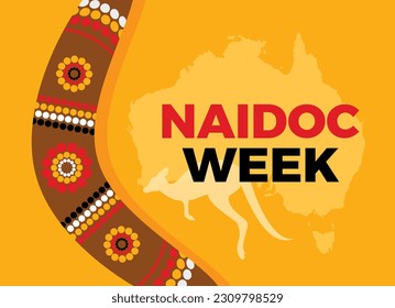 NAIDOC Week poster vector illustration. Australian aboriginal boomerang detail on a orange background vector. Australian holiday in July. Important day