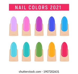 Nail art colors 2021 manicure salon vector finger. Color nails perfect poster isolated