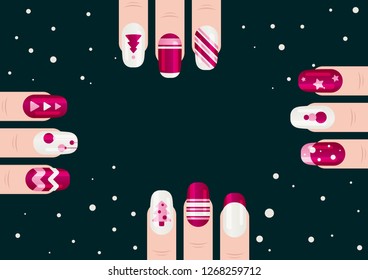 Nail art dark banner template. New year collection promo design.
