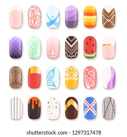 Nail art design. False fingernails manicure vector template