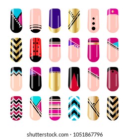 Nail art design. Geometric nail stickers template collection