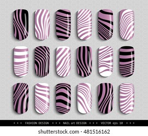 Nail art design. A set overhead nail, labels, stickers, elements for design. Ideas for manicure, pedicure, beauty salons, modeling agencies. Fashion trends. Collection in color. Vector illustration 