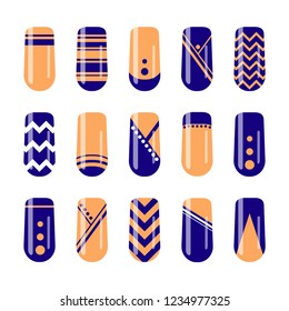 Nail art design. Vector set of geometric designs for fingernail polish