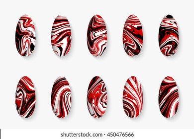 Nail art designs for beauty salon, vector set of abstract marble patterns for fingernail decoration