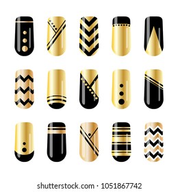 Nail Art. Gold And Black Nail Stickers Design