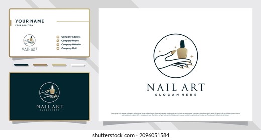 Nail art logo with circle concept and business card design Premium Vector