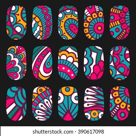 Nail art oriental style templates. Manicure design set. Can be used for false nail tips and stickers. EPS 10 vector.