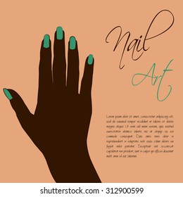 Nail art page template. Hand silhouette. Mint Nails.