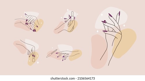 Nail art studio logo template. Modern design for beauty center, spa salon, manicure and pedicure bar. Linear vector illustration.