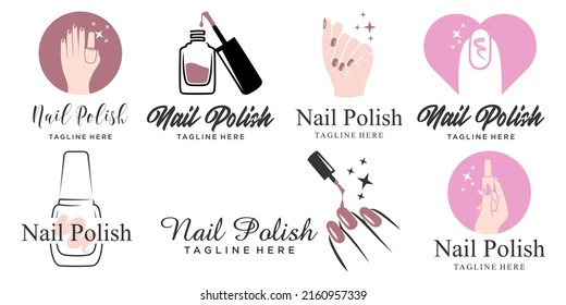 Nail art studio or nail polish icon set logo design template