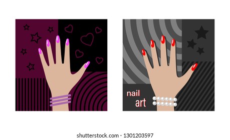 nail art vector illustration with human hand