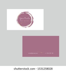 Nail Artist Business Card Template With Pain Brush Stroke, Golden Dots And Circles