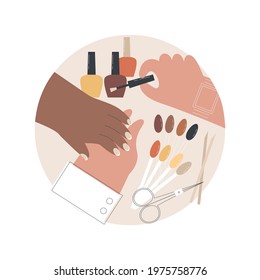 Nail bar abstract concept vector illustration. Nail polish, french manicure, spa and beauty salon, pedicure studio, woman fashion, paint color, nail art design, cosmetic shop abstract metaphor.