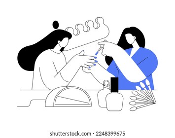 Ilustración vectorial de concepto abstracto de barra de cola. Aluminio de uñas, manicura francesa, salón de belleza y spa, estudio de pedicura, moda femenina, color de pintura, diseño de uñas, metáfora abstracta de tienda de cosméticos.