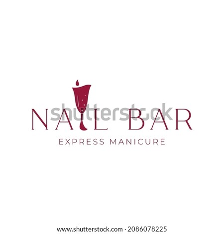 Nail bar Express manicure logo with nailpolish in shape of wine glass. Vector illustration. Nail Master Logotype, studio, salon. 