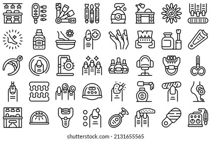 Nail bar icons set outline vector. Spa manicure. Beauty salon