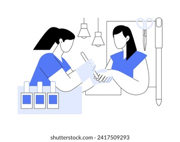 Nail bar isolated cartoon vector illustrations. Smiling and happy woman making manicure in salon, attending nail bar, girls daily routine, beauty procedures, people lifestyle vector cartoon.