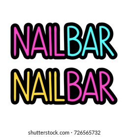 Nail bar. Two vector hand drawn badge, sticker, label, illustrations on white background. Concept for beauty, spa salon.