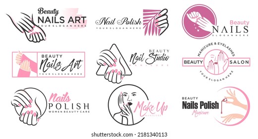 Nail beauty icon set logo design with creative element style for fashion Premium Vector